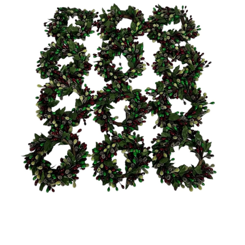Festive Green and Red Mini Wreaths, Napkins Holder, Christmas, Holiday